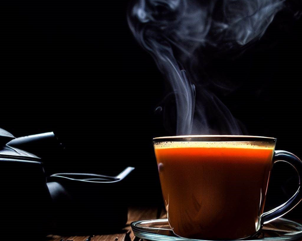 Té chai artesanal con especias como canela, jengibre y cardamomo en envase ecológico