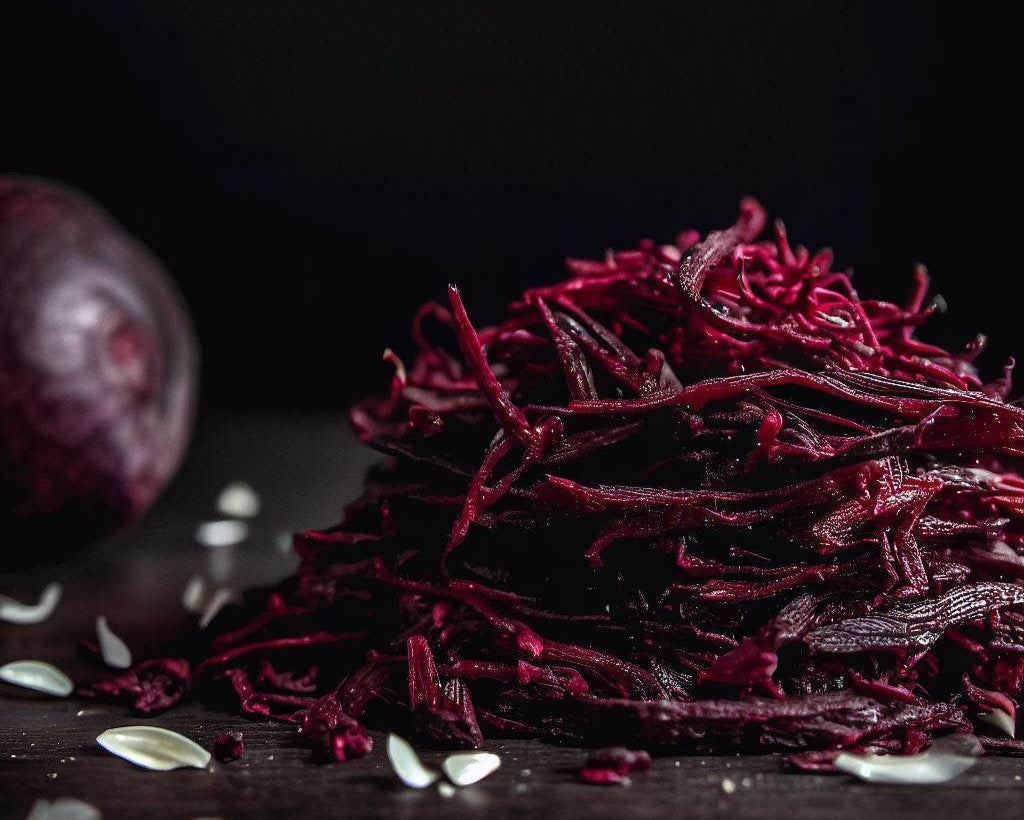Betabel deshidratado en trozos y láminas, ideal para ensaladas, batidos o como ingrediente en recetas saludables. Producto 100% natural, sin aditivos ni conservadores, de origen mexicano.