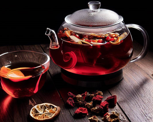 tisana artesanal de frutos rojos con fresa y frambuesa, infusión natural y deliciosa con frutas deshidratadas